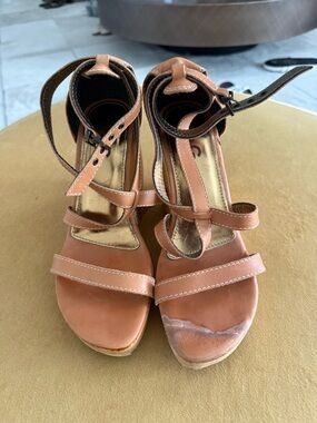 Dolce & Gabbana Tan Leather Strappy Wedge Sandals